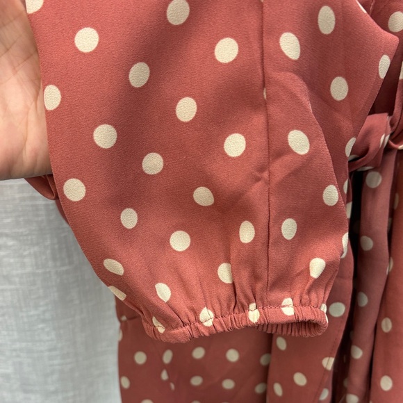DR2 Rose Pink Polka Dot Tie-Front Blouse Size Large - Picture 7 of 9